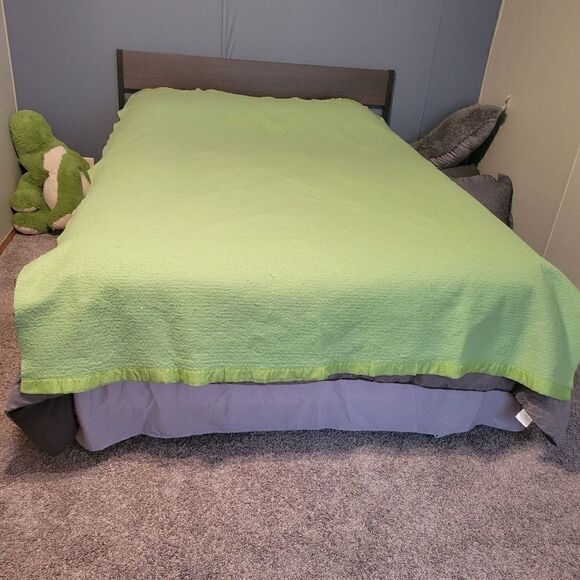 1950s vintage warm wooly bed blanket, pure wool blanket w/ satin binding - Picture 1 of 16